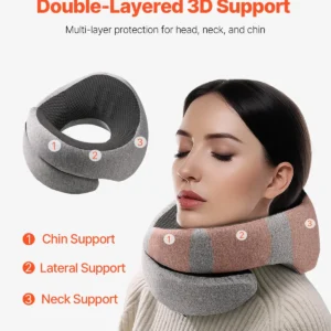 Travel Pillow Double-Layered Memory Foam Neck Pillow for Traveling Black-Gray