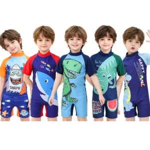 Boys Shark Print One Piece Swimsuit Sun Protection